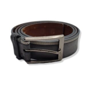 Vintage Boconi Two Tone Gray Leather Flat Panel Square Silver Buckle Belt XL